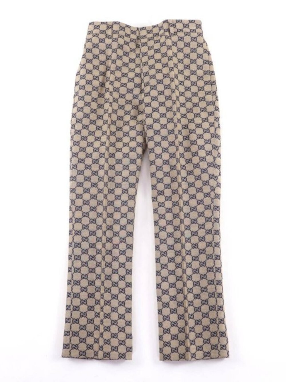 Gucci Linen Blend GG Jacquard Center Press Pants Beige Navy 36